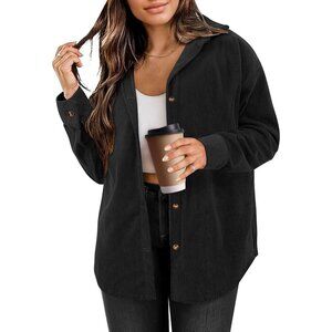 Women's Button Down Jacket Black Shirts Long Sleeve Oversized Blouses Tops